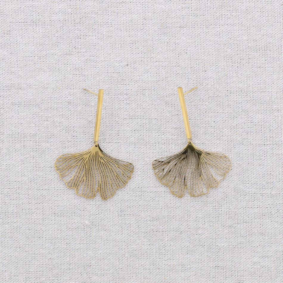 PENDIENTES ACERO COLGANTE HOJA GINGKO