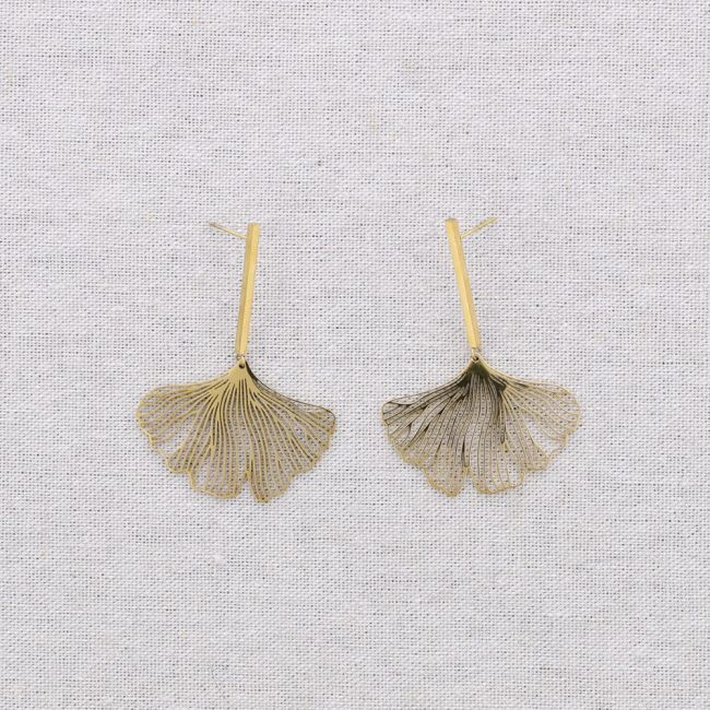PENDIENTES ACERO COLGANTE HOJA GINGKO