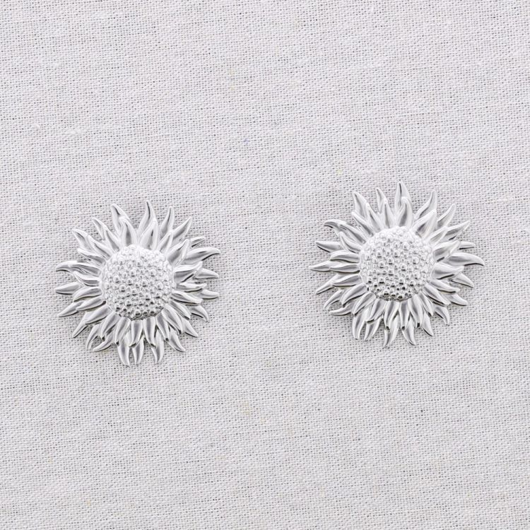 PENDIENTES PRESIÓN ACERO FLOR DE GIRASOL 2