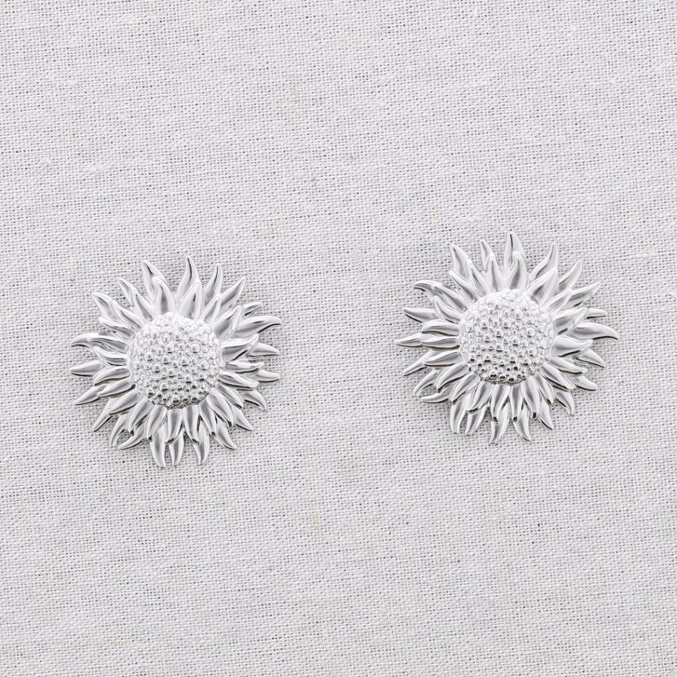 PENDIENTES PRESIÓN ACERO FLOR DE GIRASOL