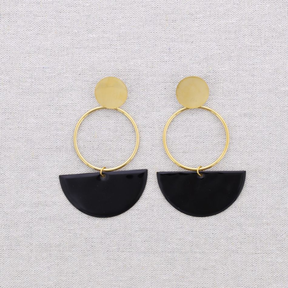 PENDIENTES ACERO COLGANTE ANILLA SEMICÍRCULO ESMALTE