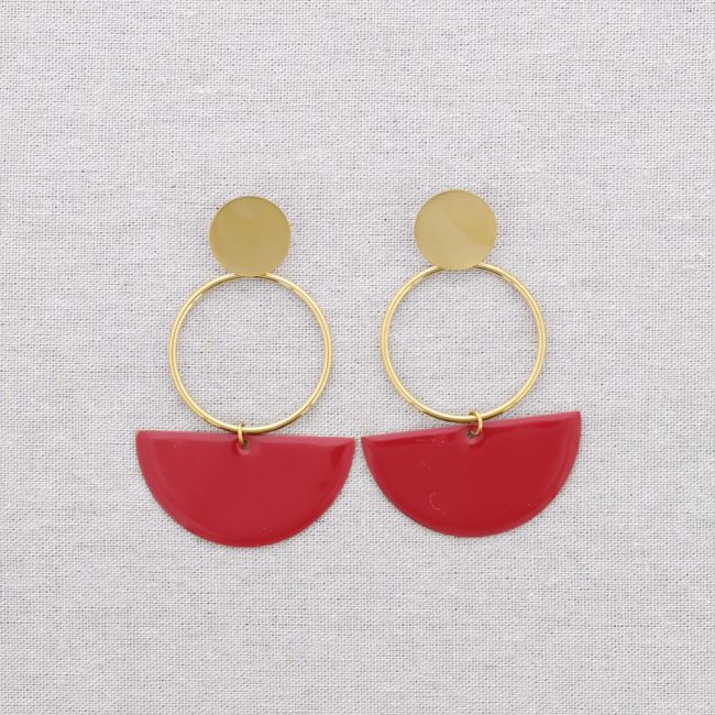 PENDIENTES ACERO COLGANTE ANILLA SEMICÍRCULO ESMALTE