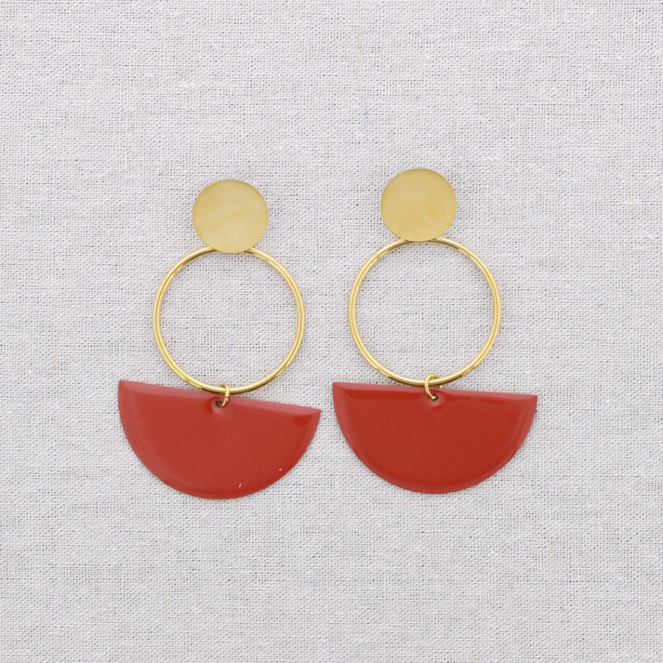PENDIENTES ACERO COLGANTE ANILLA SEMICÍRCULO ESMALTE