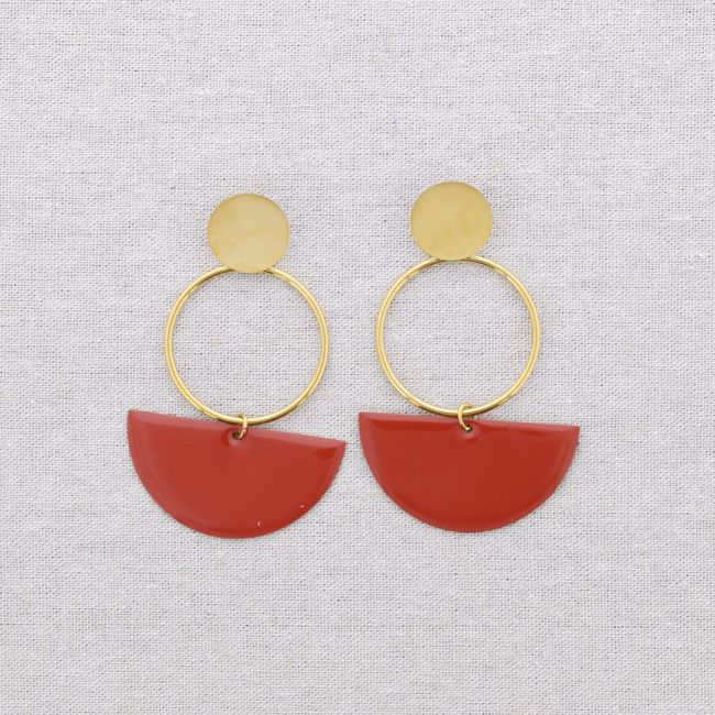 PENDIENTES ACERO COLGANTE ANILLA SEMICÍRCULO ESMALTE