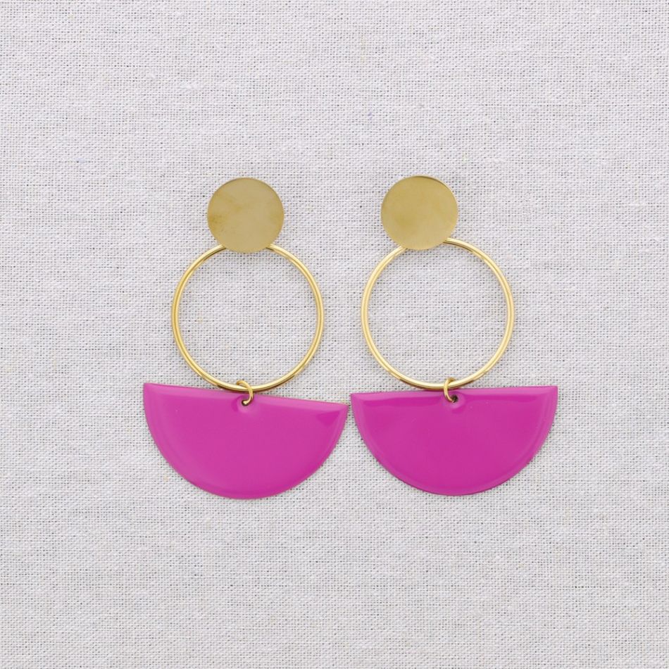 PENDIENTES ACERO COLGANTE ANILLA SEMICÍRCULO ESMALTE