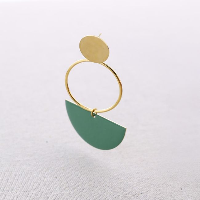 STEEL EARRINGS WITH SEMICIRCLE ENAMEL RING PENDANT