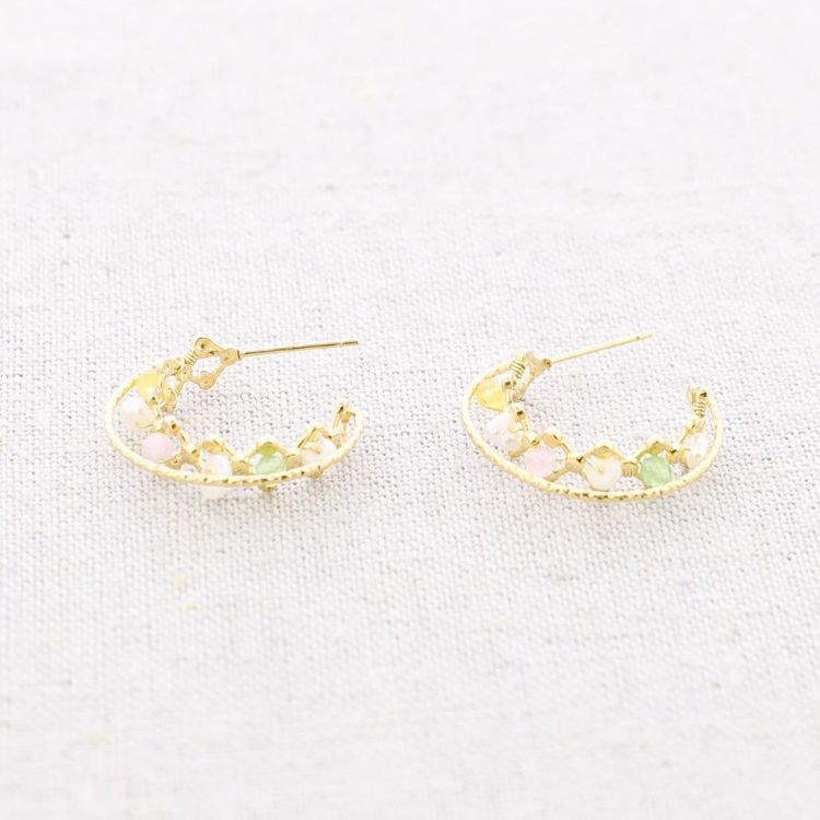 STEEL HOOP EARRINGS CRYSTALS PEARLS