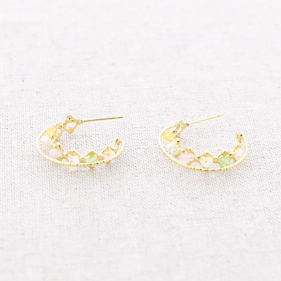 PENDIENTES ACERO ARO CRISTALES PERLAS