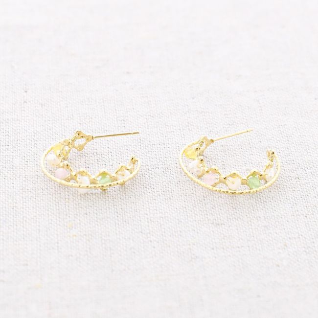 PENDIENTES ACERO ARO CRISTALES PERLAS