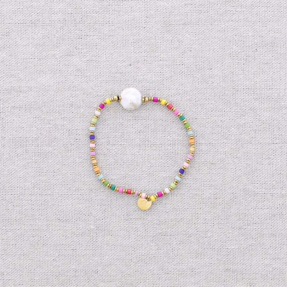 PULSERA ELÁSTICA ACERO CUENTAS COLGANTE PERLA