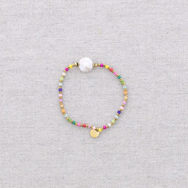 PULSERA ELÁSTICA ACERO CUENTAS COLGANTE PERLA