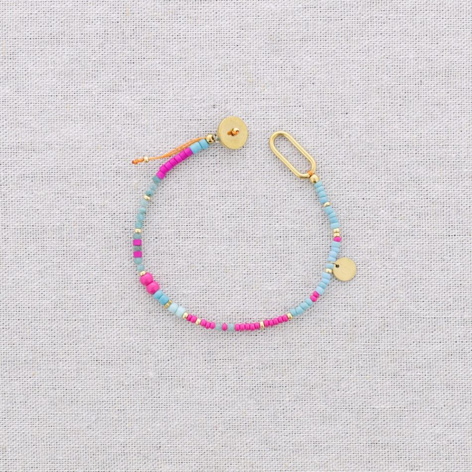 STEEL BEADS AND STONES BRACELET ADJUSTABLE SIZE