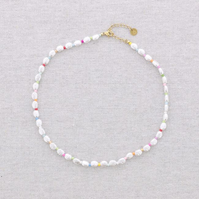 STEEL NECKLACE WITH IMITATION PEARL BEADS