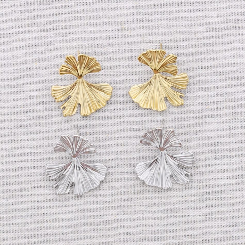 PENDIENTES ACERO COLGANTE HOJA GINGKO