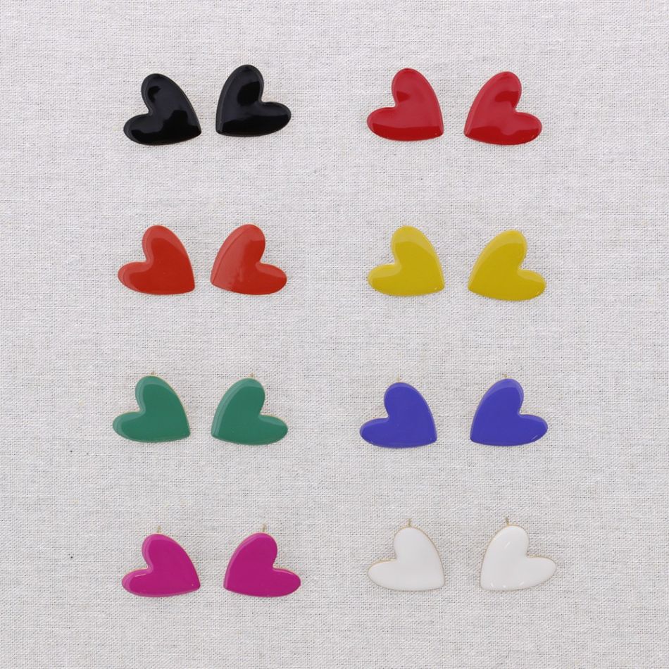 PENDIENTES PRESIÓN ACERO CORAZÓN ESMALTE