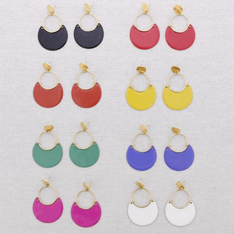 PENDIENTES ACERO COLGANTE ANILLA MEDIA LUNA ESMALTE 2