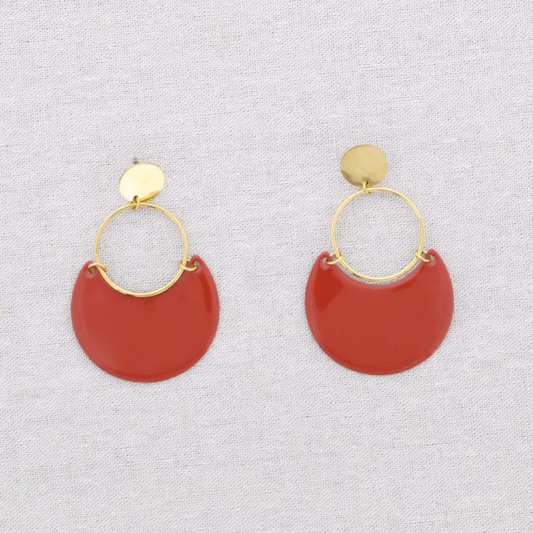 PENDIENTES ACERO COLGANTE ANILLA MEDIA LUNA ESMALTE