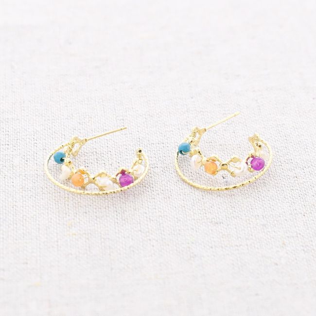 STEEL HOOP EARRINGS CRYSTALS PEARLS