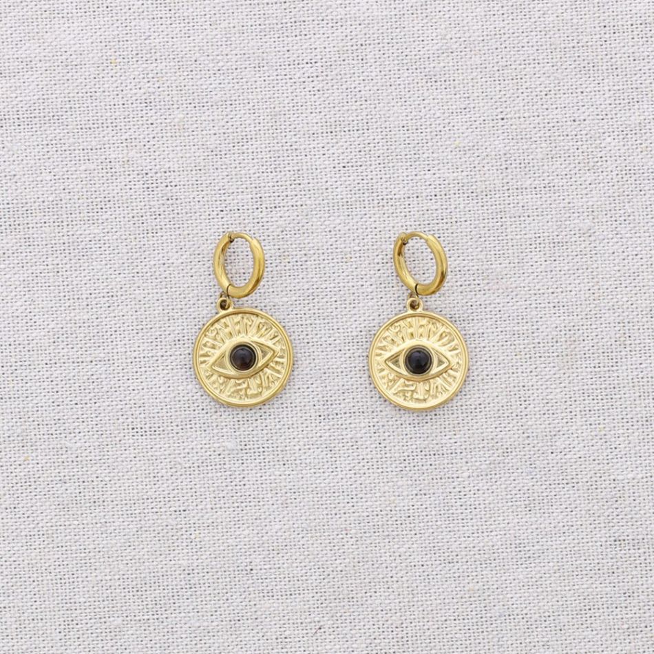 PENDIENTES ACERO ARO COLGANTE OJO TURCO PIEDRA