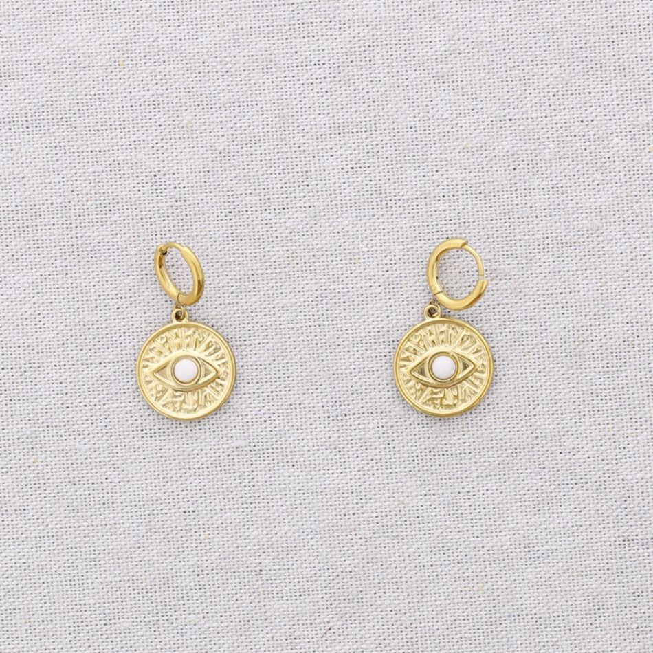 PENDIENTES ACERO ARO COLGANTE OJO TURCO PIEDRA