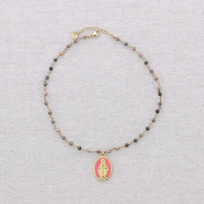 GARGANTILLA ACERO CUENTAS PIEDRAS COLGANTE VIRGEN ESMALTE