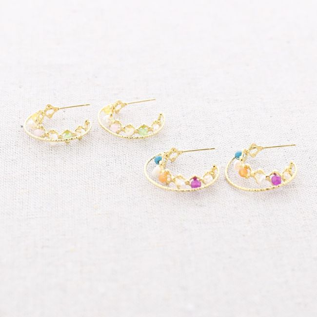 PENDIENTES ACERO ARO CRISTALES PERLAS