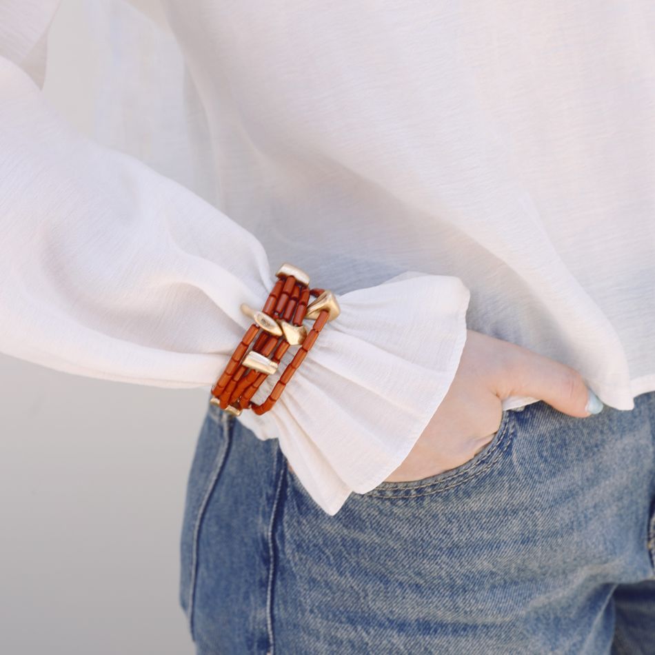 PULSERA ELÁSTICA 5 TIRAS TUBITOS RESINA