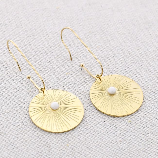 STONE MEDAL PENDANT HOOP STEEL EARRINGS