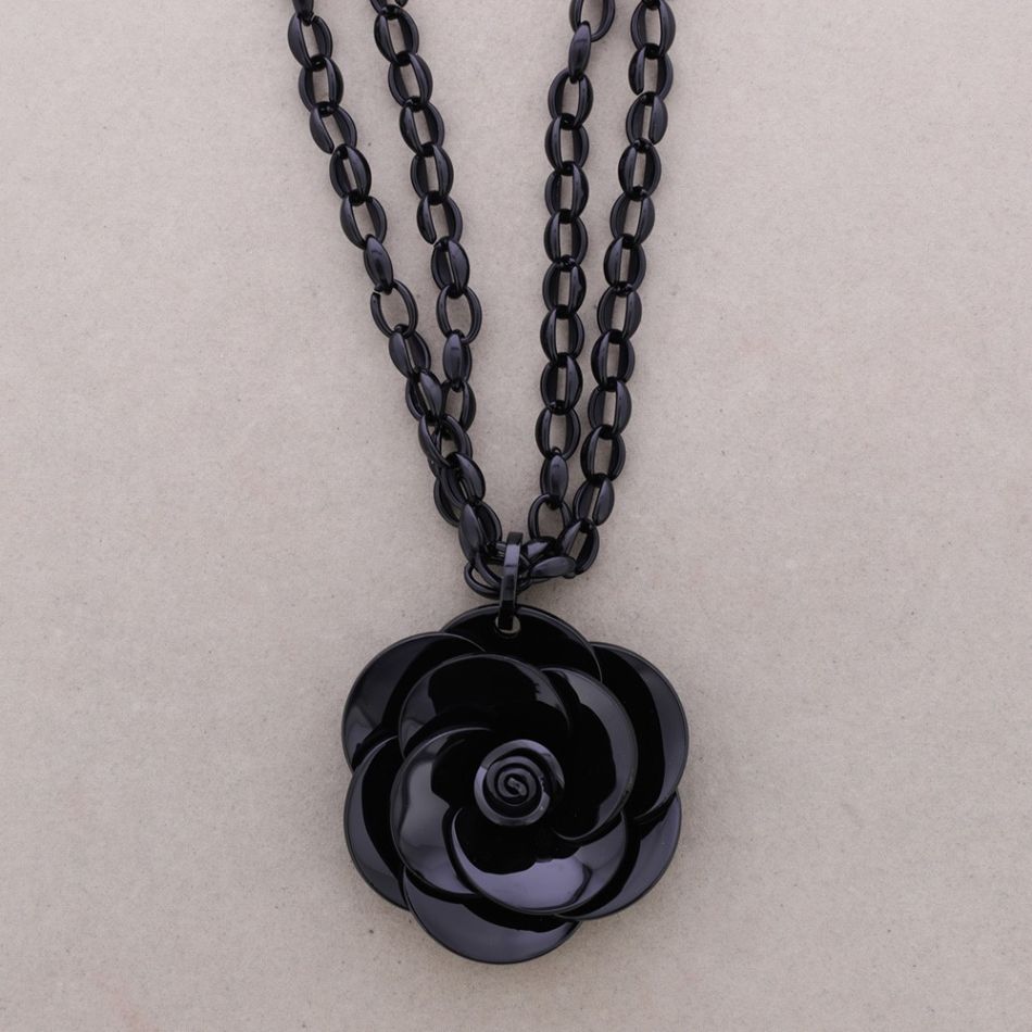 COLLAR LARGO DOBLE ESLABONES COLGANTE FLOR RESINA