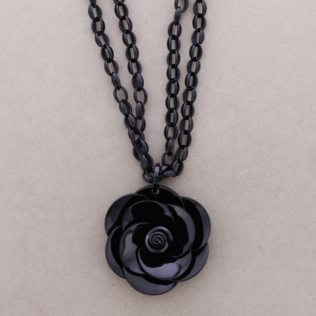 COLLAR LARGO DOBLE ESLABONES COLGANTE FLOR RESINA