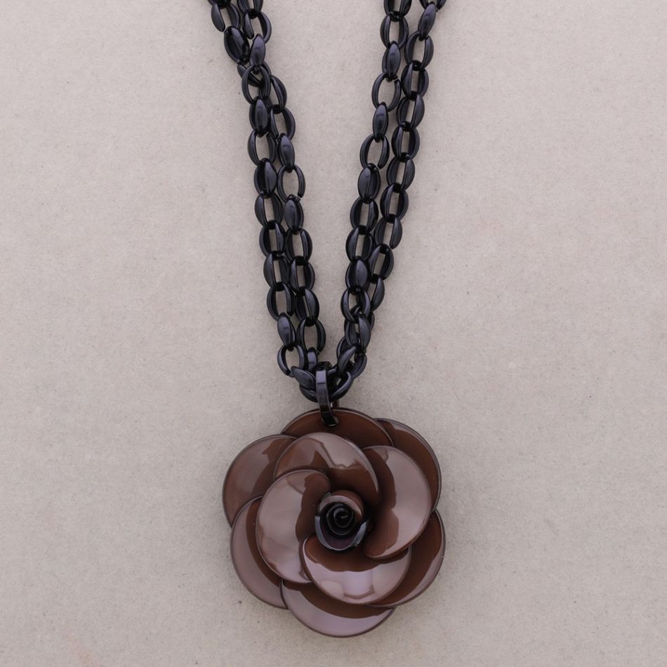COLLAR LARGO DOBLE ESLABONES COLGANTE FLOR RESINA