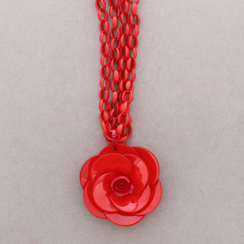 COLLAR LARGO DOBLE ESLABONES COLGANTE FLOR RESINA