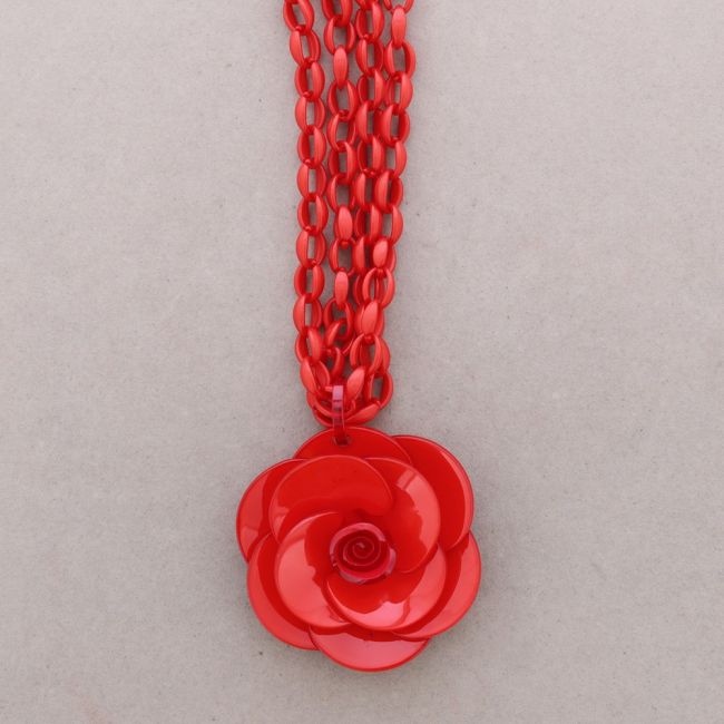 COLLAR LARGO DOBLE ESLABONES COLGANTE FLOR RESINA