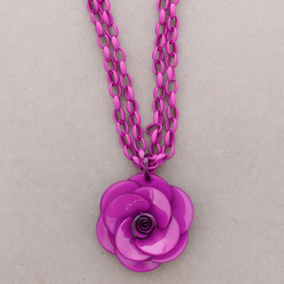 COLLAR LARGO DOBLE ESLABONES COLGANTE FLOR RESINA