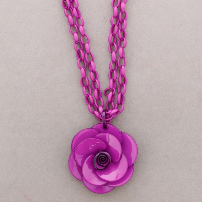 COLLAR LARGO DOBLE ESLABONES COLGANTE FLOR RESINA