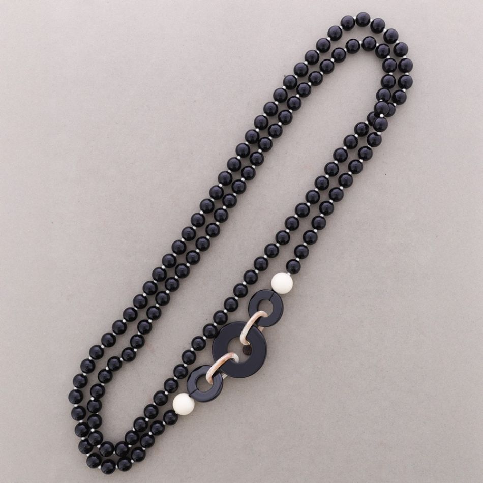 COLLAR LARGO DOBLE CUENTAS BOLAS ESLABONES RESINA