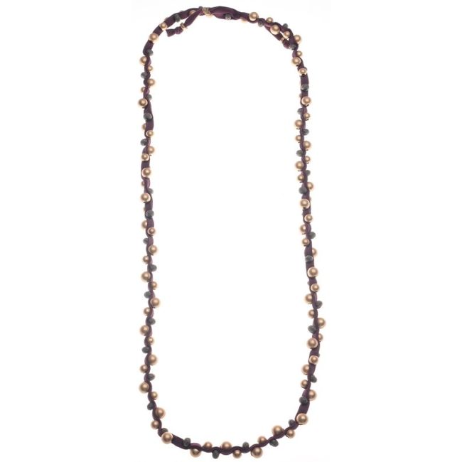 LONG TUBE NECKLACE WITH IMITATION METAL BEADS