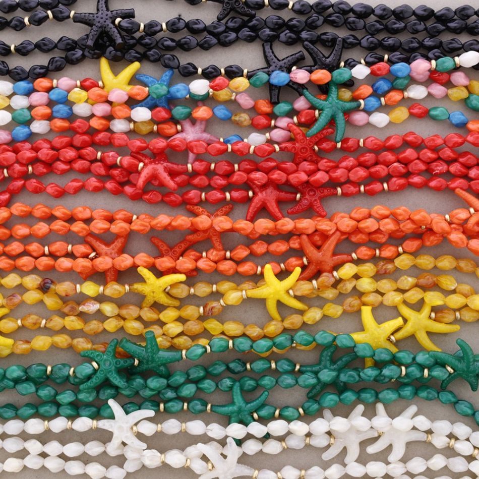 LONG DOUBLE RESIN STARFISH BEAD NECKLACE