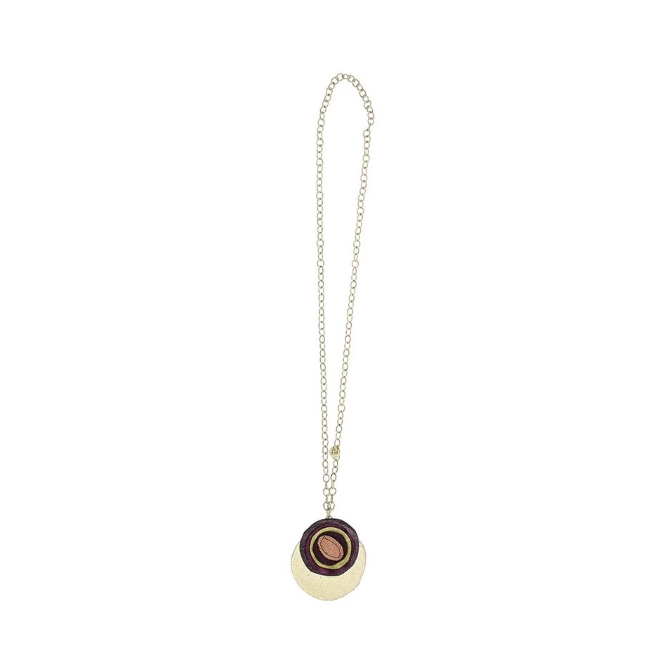 LONG NECKLACE PENDANT FLOWER IMITATION LEATHER METAL MEDAL