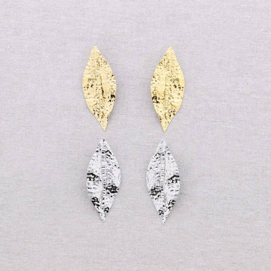 STEEL LEAF PENDANT EARRINGS