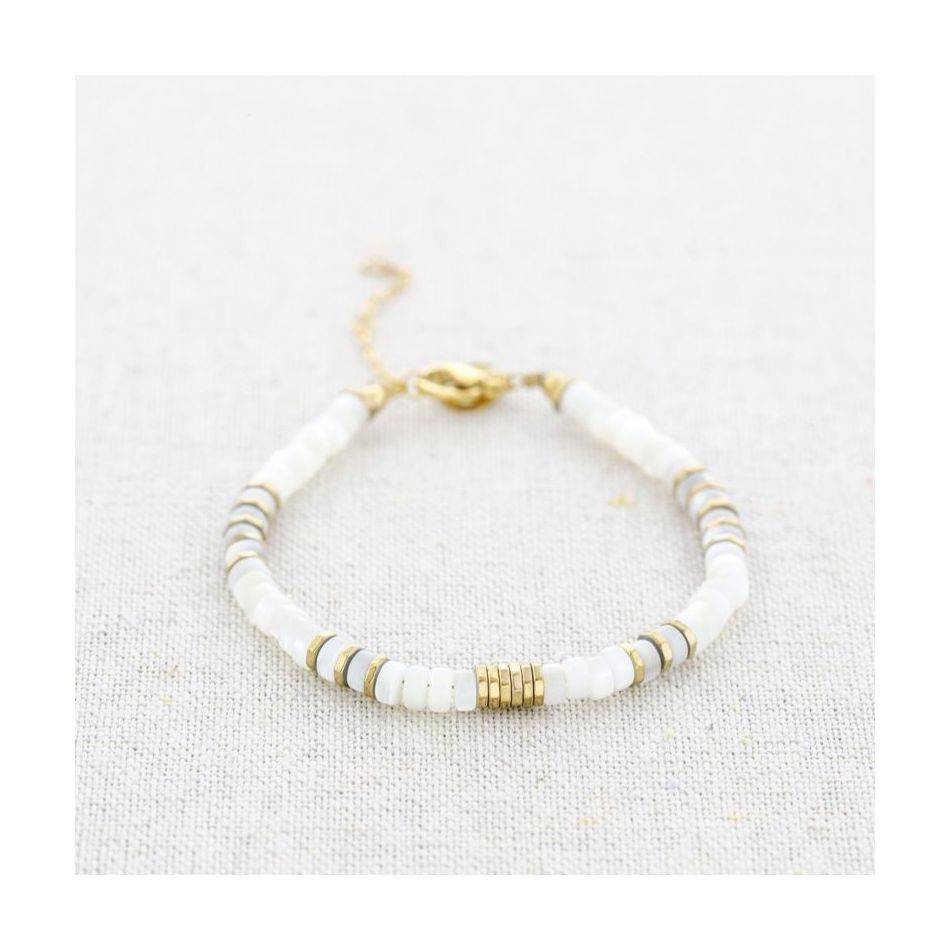 PULSERA ACERO CUENTAS NÁCAR
