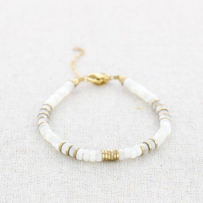 PULSERA ACERO CUENTAS NÁCAR