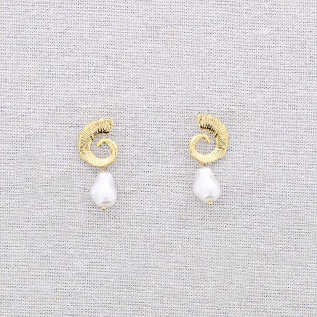 PENDIENTES ACERO CARACOLA COLGANTE IMITACIÓN PERLA