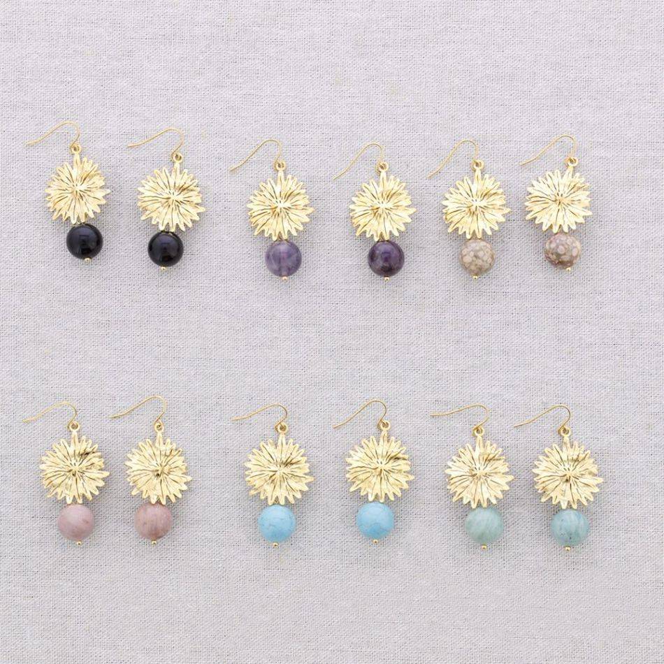 PENDIENTES ACERO COLGANTE FLOR PIEDRA