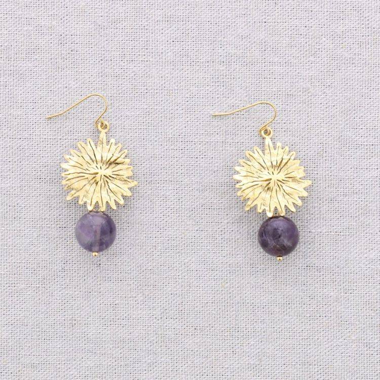 PENDIENTES ACERO COLGANTE FLOR PIEDRA 2