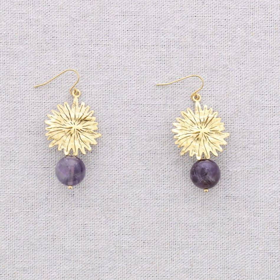 PENDIENTES ACERO COLGANTE FLOR PIEDRA