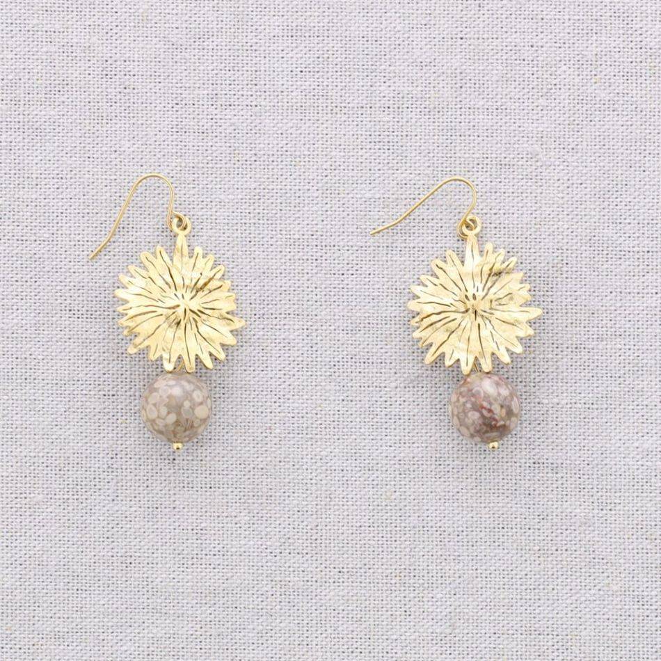 PENDIENTES ACERO COLGANTE FLOR PIEDRA