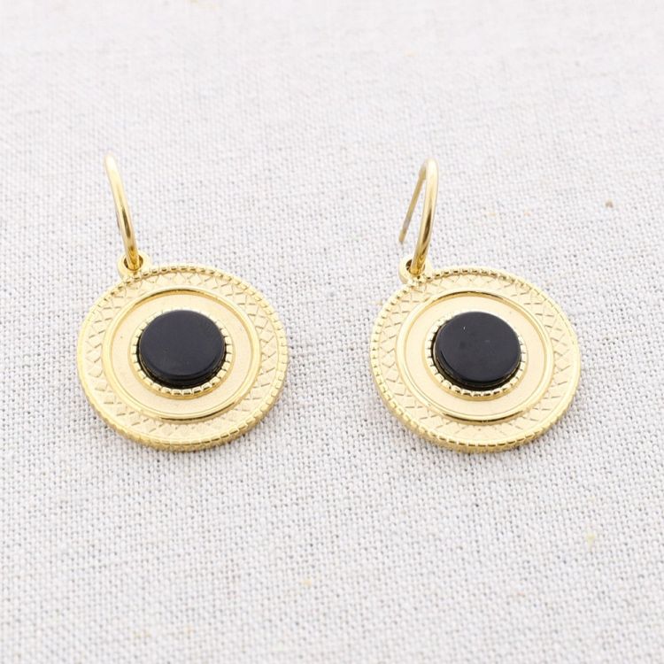 PENDIENTES ACERO ARO COLGANTE MEDALLA PIEDRA
