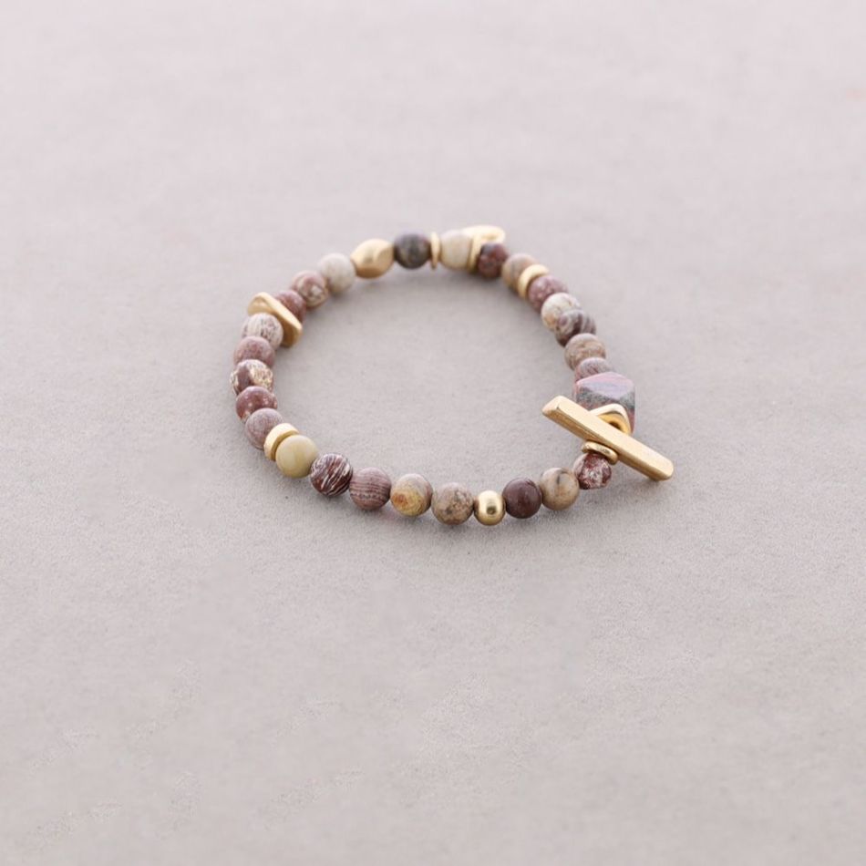 PULSERA ELÁSTICA CUENTAS METAL PIEDRAS