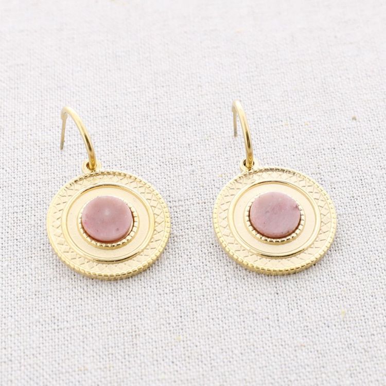 STONE MEDAL PENDANT HOOP STEEL EARRINGS 2